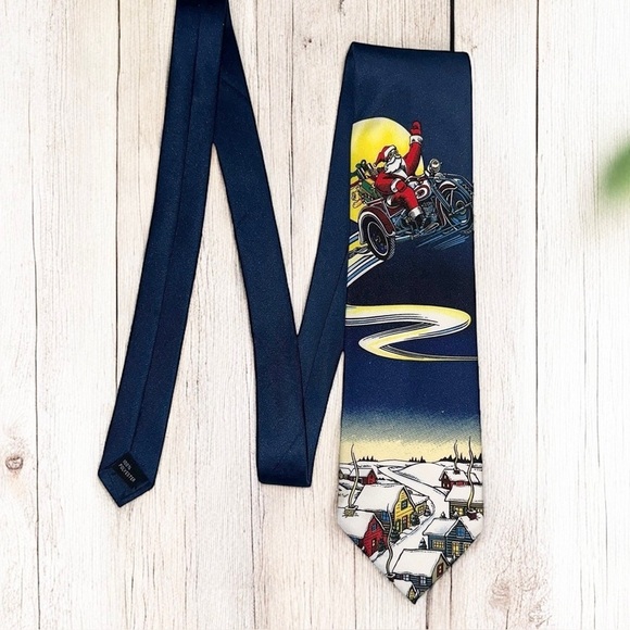 Ralph Marlin Other - VTG Ralph Marlin Men’s Tie 1996 Santa on a Hog Holiday Necktie